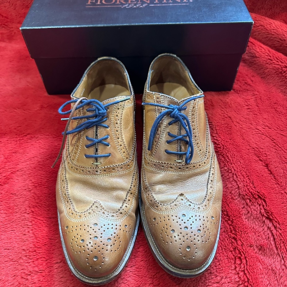 Mercanti Fiorentini Tan Brogue Oxfords with Blue Laces